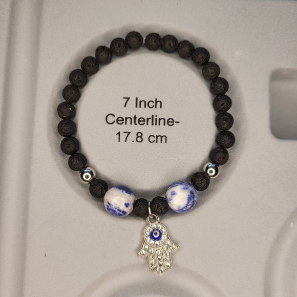 🤍3/$30 Agate Fatima Evil Eye Handmade Lava Bead Bracelet - Picture 4 of 4